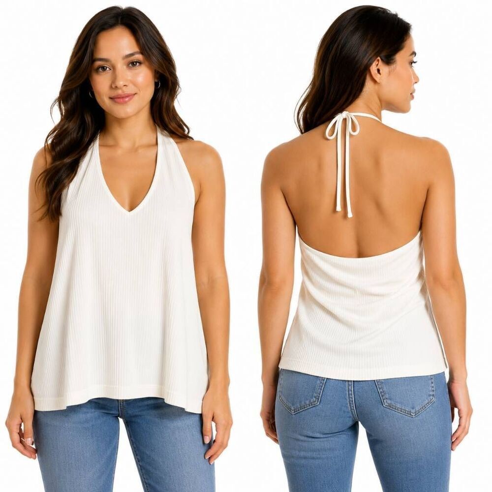 Old Navy XXL Ribbed Halter Tank Top White Built In Bra